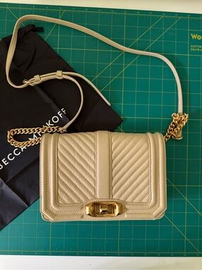 Rebecca Minkoff Beige Quilted Chevron Leather Convertible Crossbody